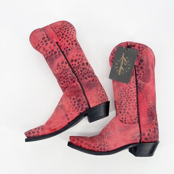 Lucchese Women’s 8 Pink Suede Cheetah Print Snip Toe Western Cowgirl Boots - Picture 4 of 12